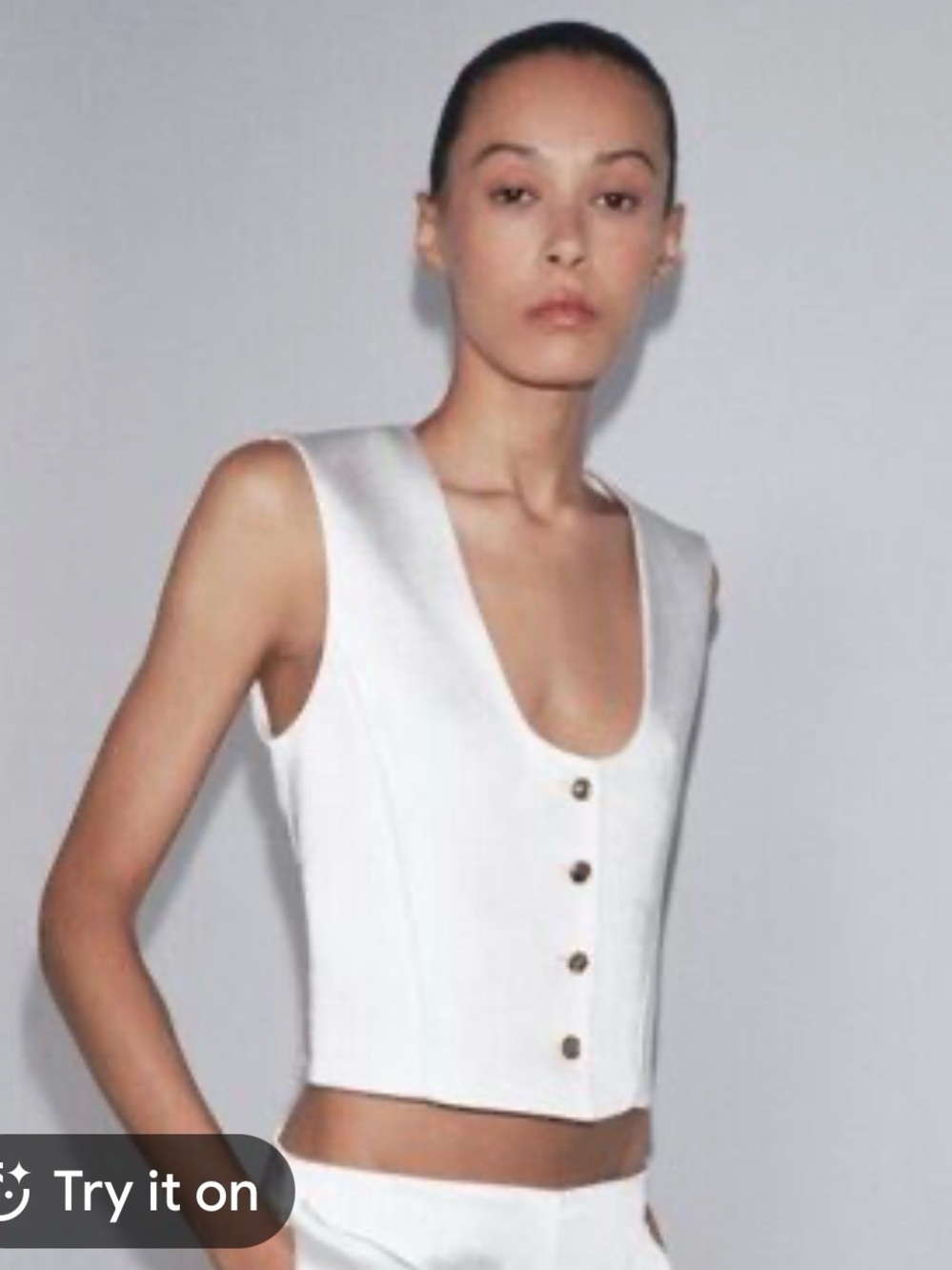 Zara White Sleeveless Button Crop Top
